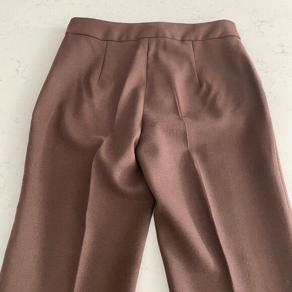 MaxMara Designer Virgin Wool Straight Leg Mid Rise Pants Neutral Med Brown Sz 4 - Picture 4 of 12